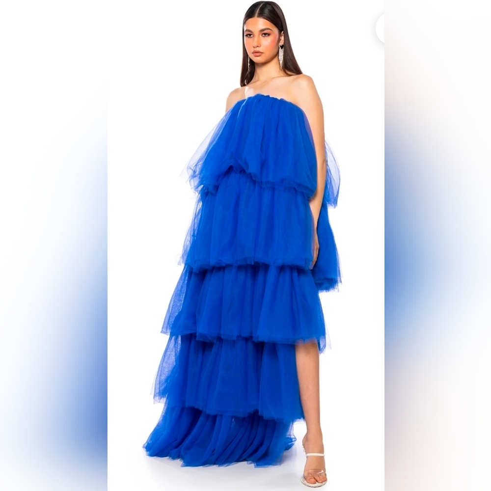 Elegant Blue Tiered Tulle Women’s Dress Sz L